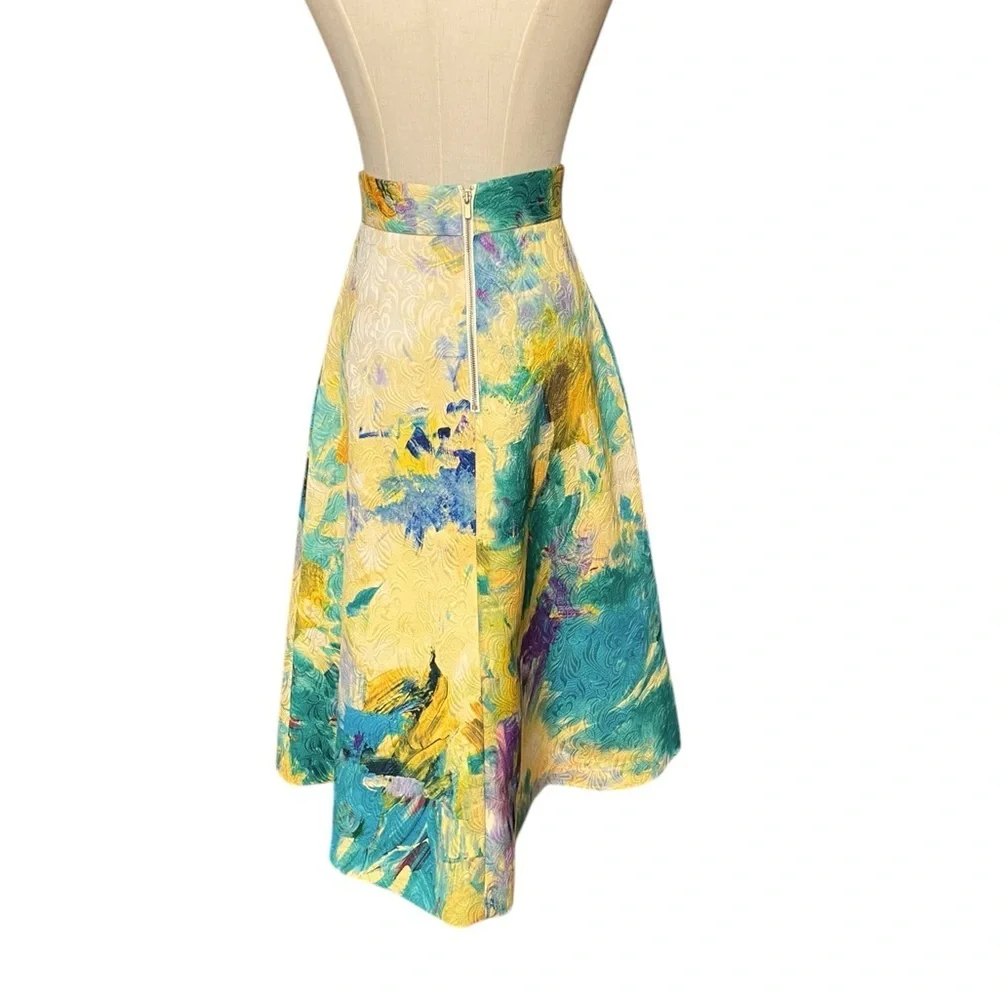 H&M Vibrant Yellow Painted Textured High Waisted A Line Midi Skirt Sz 4​​ - Picture 3 of 13